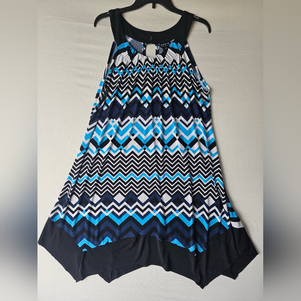 Enfocus Woman Chevron Halter Dress Sharkbite Hem Blue Black 16W - Picture 4 of 15
